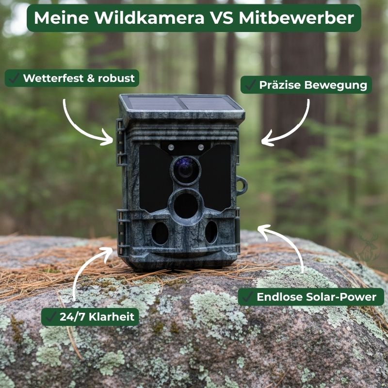 Wildkamera Solar – Nachtsicht & PIR-Bewegungssensor, 0,2s Auslösezeit, Jagdkamera